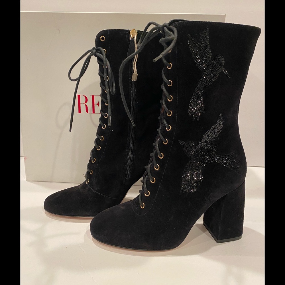 Red Valentino sequin suede boots black 36
